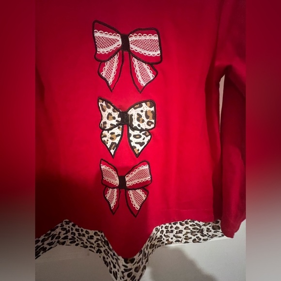 Rare Editions Girls Red Leopard & Lace Bow Design Flare Top in Size 5 - Picture 4 of 12